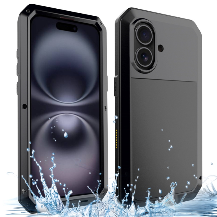 

For iPhone 16 Plus Shockproof IP54 Life Waterproof Phone Case(Black)