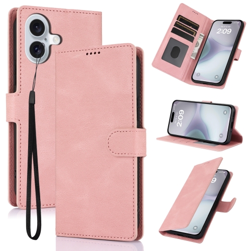 

For iPhone 16 Plus Fantasy Skin-feel Calfskin Texture Leather Phone Case(Pink)