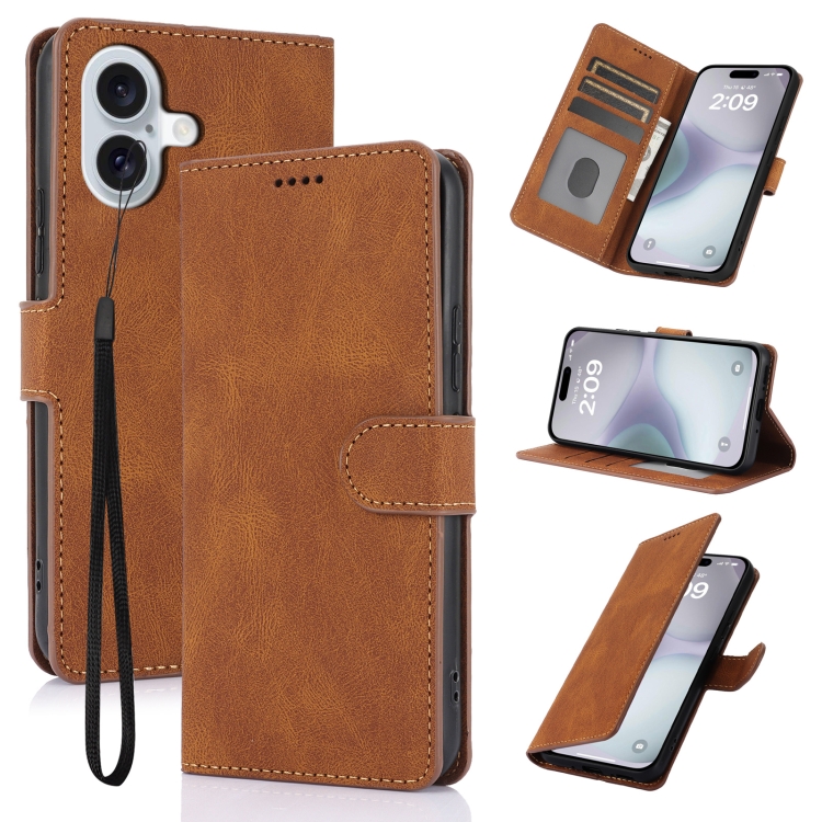 

For iPhone 16 Plus Fantasy Skin-feel Calfskin Texture Leather Phone Case(Brown)