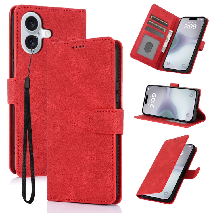 

For iPhone 16 Fantasy Skin-feel Calfskin Texture Leather Phone Case(Red)