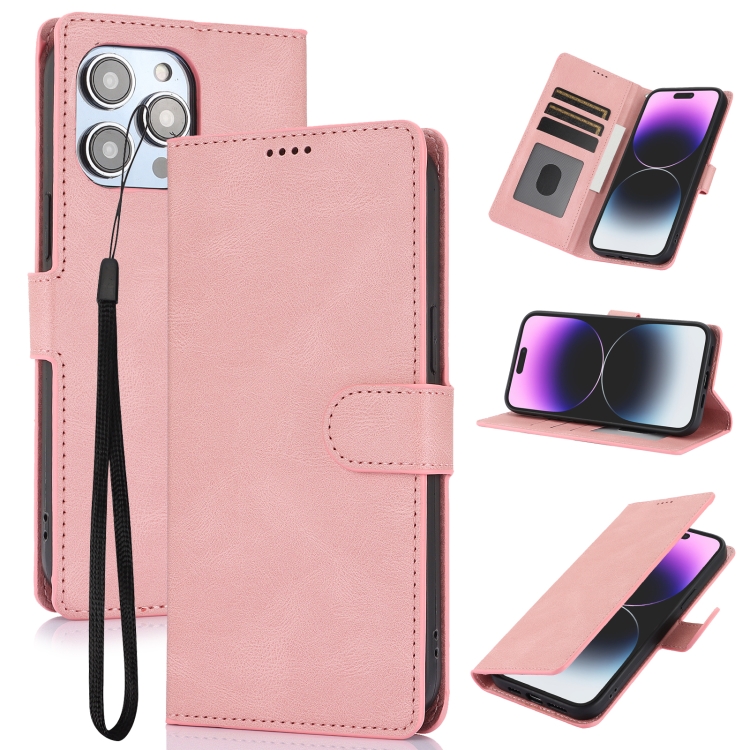 

For iPhone 15 Pro Fantasy Skin-feel Calfskin Texture Leather Phone Case(Pink)