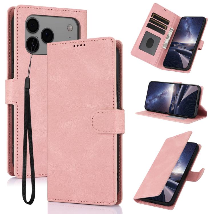 

For iPhone 17 Pro Max Fantasy Skin-feel Calfskin Texture Leather Phone Case(Pink)