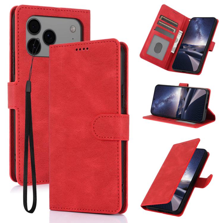 

For iPhone 17 Pro Fantasy Skin-feel Calfskin Texture Leather Phone Case(Red)