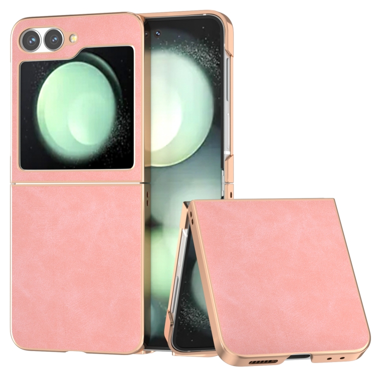 

For Samsung Galaxy Z Flip6 Electroplated Frame PU Leather Full Coverage Phone Case(Pink)