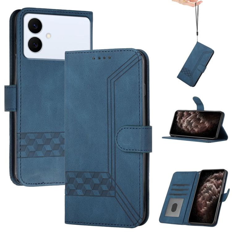 

For Samsung Galaxy S26 Edge 5G Cubic Skin Feel Flip Leather Phone Case(Blue)