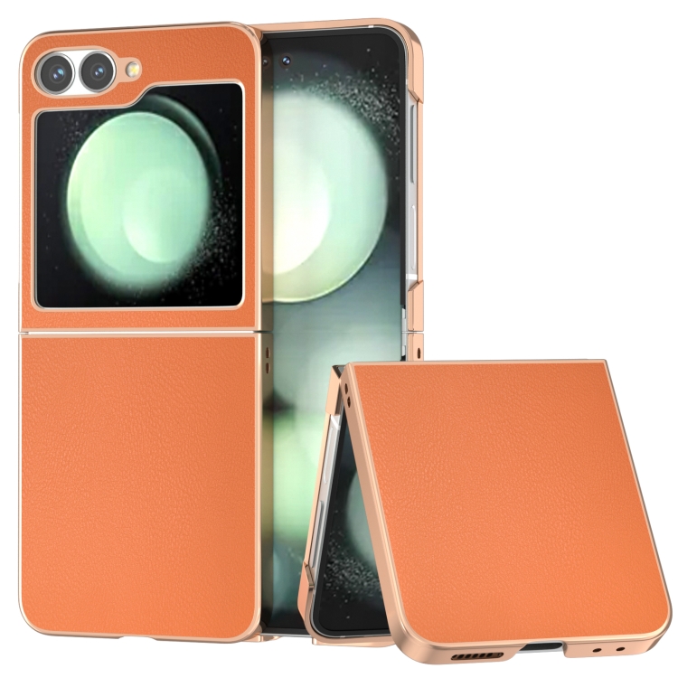 

For Samsung Galaxy Z Flip6 PU Leather Electroplating Frame Full Coverage Phone Case(Orange)