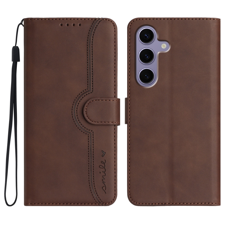 

For Samsung Galaxy S25 5G Heart Pattern Skin Feel Leather Phone Case(Brown)