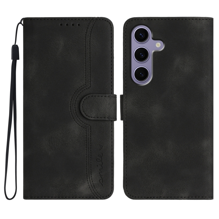

For Samsung Galaxy S25 5G Heart Pattern Skin Feel Leather Phone Case(Black)