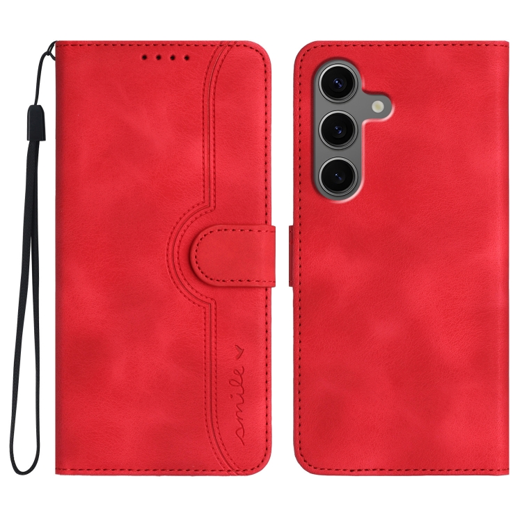 

For Samsung Galaxy S25+ 5G Heart Pattern Skin Feel Leather Phone Case(Red)