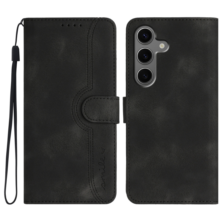 

For Samsung Galaxy S25+ 5G Heart Pattern Skin Feel Leather Phone Case(Black)