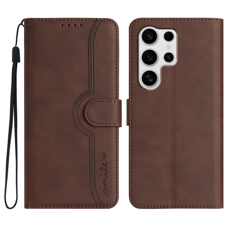 

For Samsung Galaxy S25 Ultra 5G Heart Pattern Skin Feel Leather Phone Case(Brown)