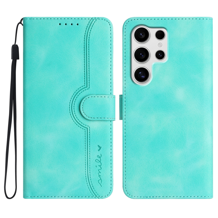 

For Samsung Galaxy S25 Ultra 5G Heart Pattern Skin Feel Leather Phone Case(Light Blue)