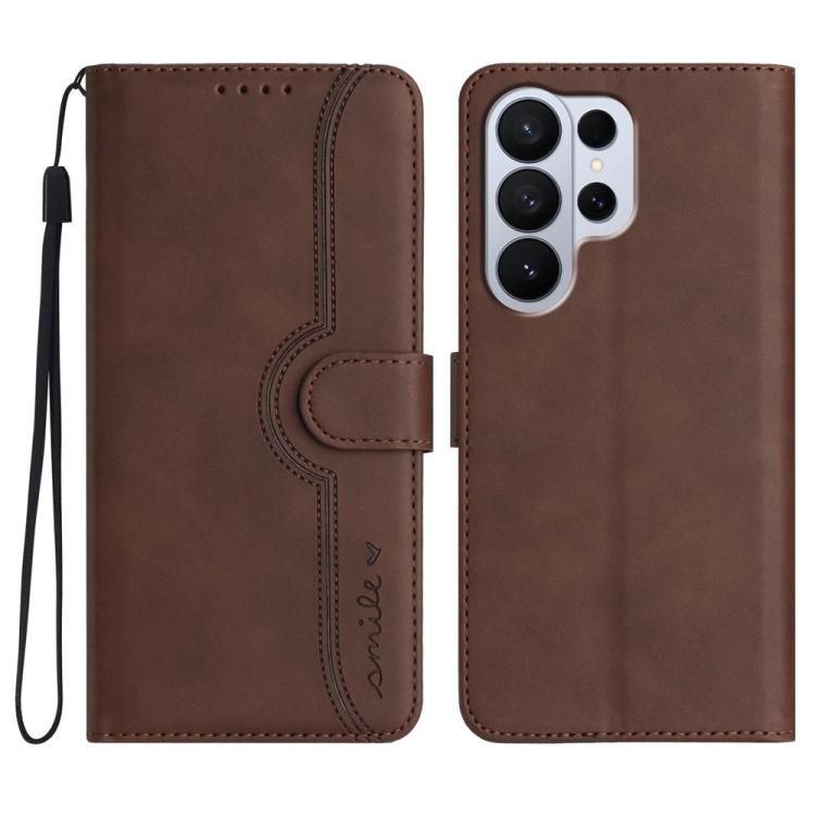 

For Samsung Galaxy S26 Ultra 5G Heart Pattern Skin Feel Leather Phone Case(Brown)