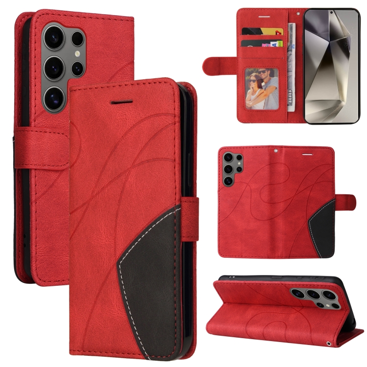 

For Samsung Galaxy S25 Ultra 5G Dual-color Splicing Flip Leather Phone Case(Red)