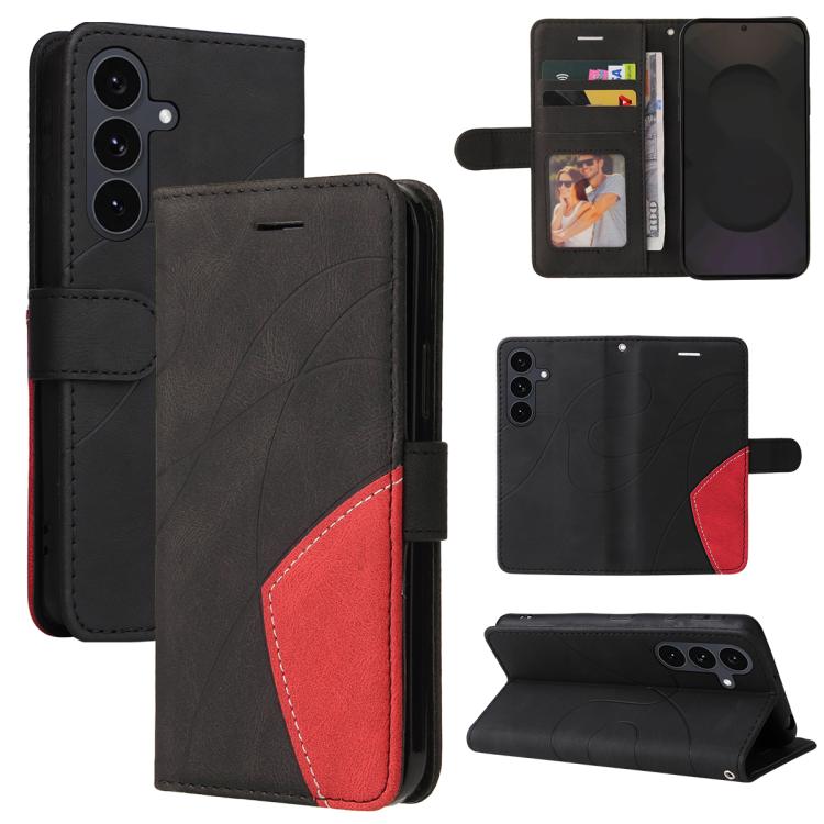 

For Samsung Galaxy S25 FE 5G Dual-color Splicing Flip Leather Phone Case(Black)