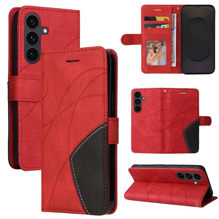 

For Samsung Galaxy S25 FE 5G Dual-color Splicing Flip Leather Phone Case(Red)
