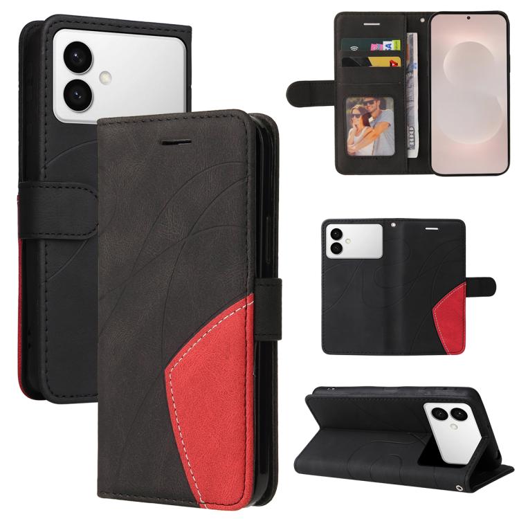 

For Samsung Galaxy S26 Edge 5G Dual-color Splicing Flip Leather Phone Case(Black)