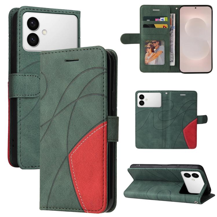 

For Samsung Galaxy S26 Edge 5G Dual-color Splicing Flip Leather Phone Case(Green)