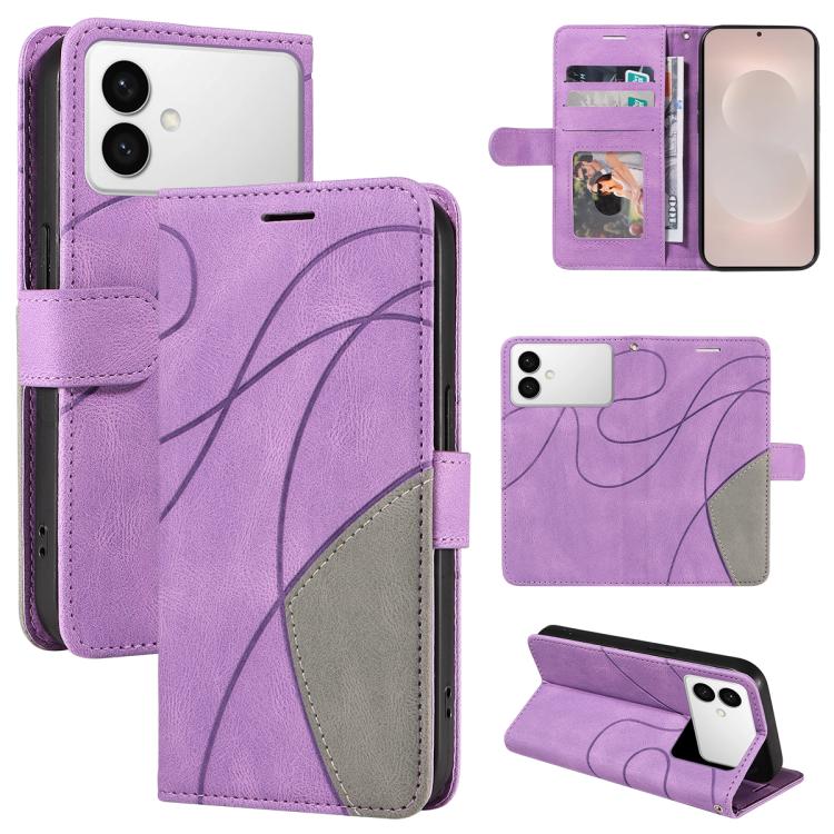 

For Samsung Galaxy S26 Edge 5G Dual-color Splicing Flip Leather Phone Case(Purple)