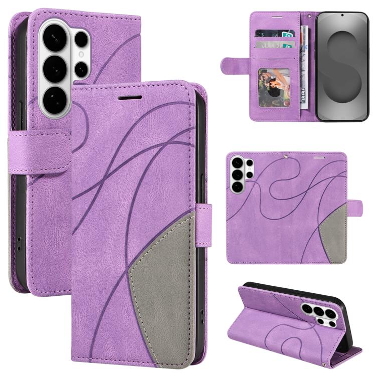 

For Samsung Galaxy S26 Ultra 5G Dual-color Splicing Flip Leather Phone Case(Purple)