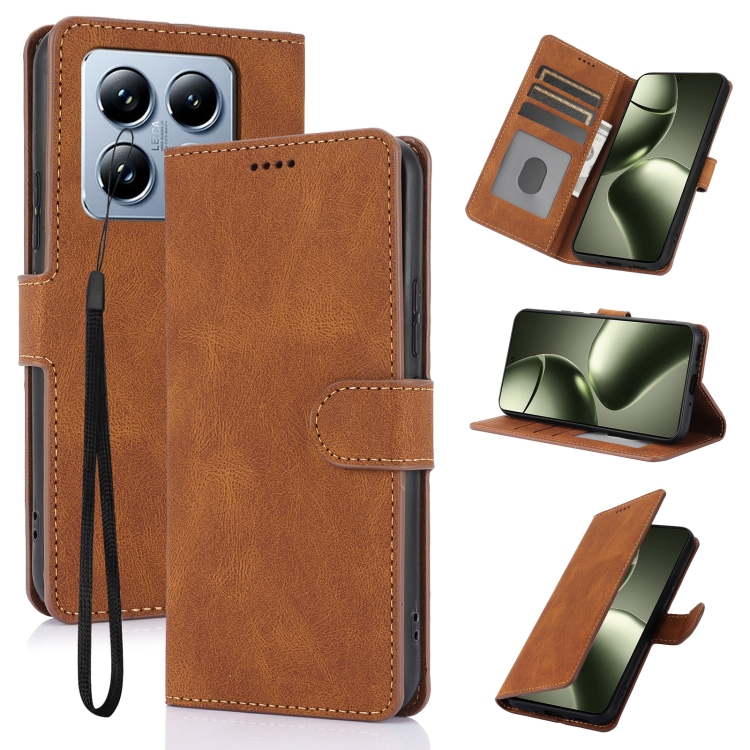 

For Xiaomi 14T Pro Fantasy Skin-feel Calfskin Texture Leather Phone Case(Brown)