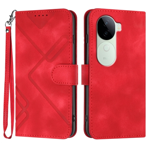 

For vivo iQOO Z9s / V40e India Line Pattern Skin Feel Leather Phone Case(Red)