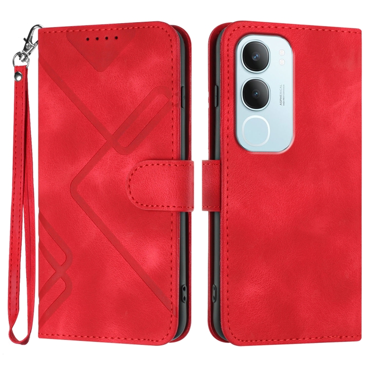 

For vivo Y19s Global Line Pattern Skin Feel Leather Phone Case(Red)