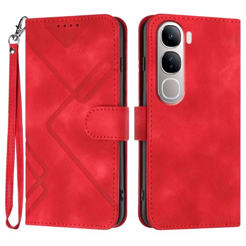 

For vivo Y300 / vivo V40 Lite 4G / 5G IDN Line Pattern Skin Feel Leather Phone Case(Red)