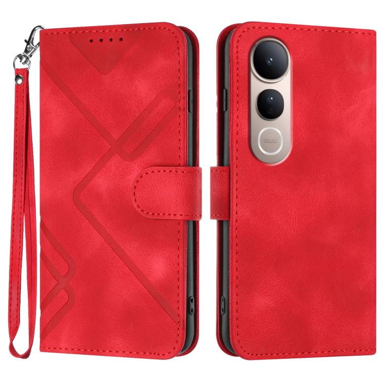 

For vivo V50 Lite 4G / 5G Line Pattern Skin Feel Leather Phone Case(Red)
