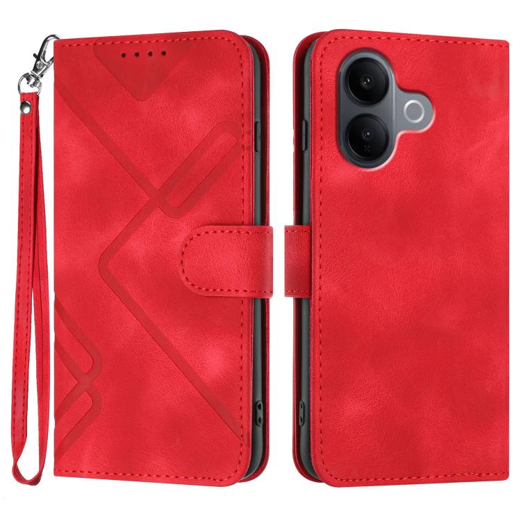 

For vivo V60 Lite 5G Line Pattern Skin Feel Leather Phone Case(Red)