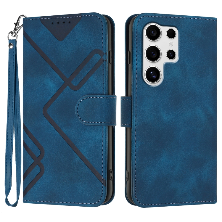 

For Samsung Galaxy S25 Ultra 5G Line Pattern Skin Feel Leather Phone Case(Royal Blue)