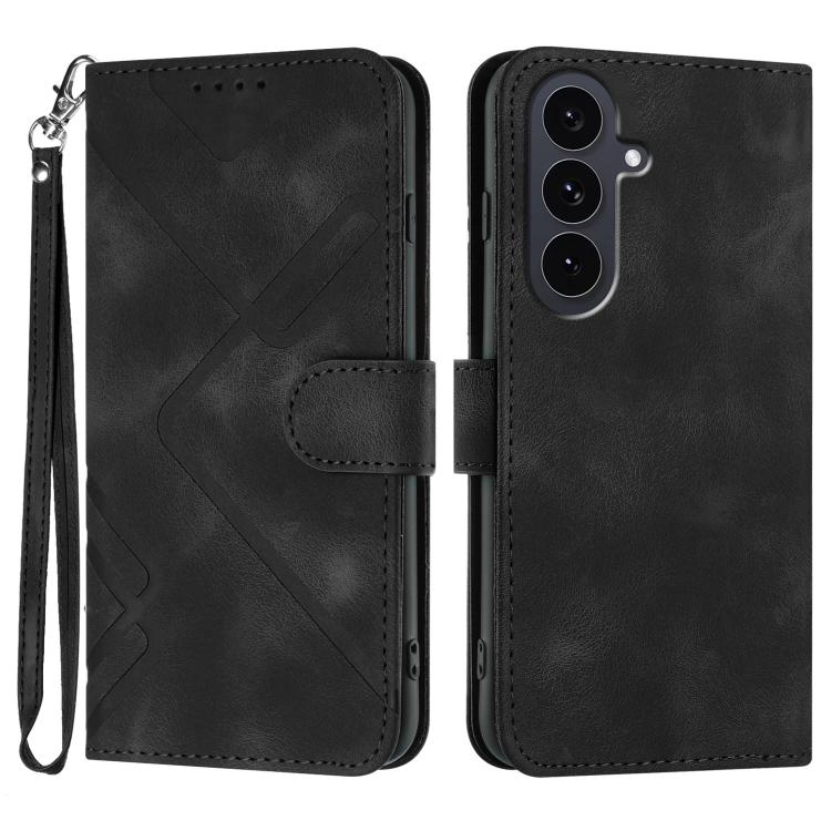 

For Samsung Galaxy S25 FE 5G Line Pattern Skin Feel Leather Phone Case(Black)