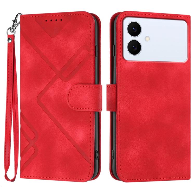 

For Samsung Galaxy S26 Edge 5G Line Pattern Skin Feel Leather Phone Case(Red)