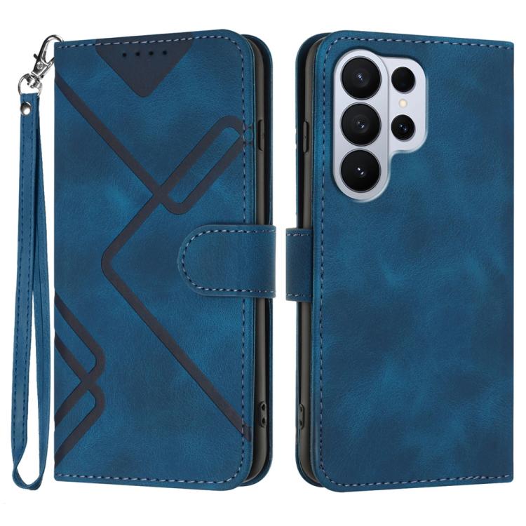 

For Samsung Galaxy S26 Ultra 5G Line Pattern Skin Feel Leather Phone Case(Royal Blue)