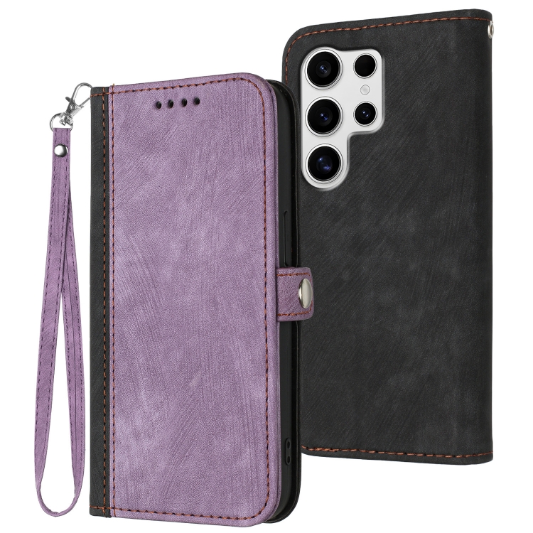 

For Samsung Galaxy S25 Ultra 5G Side Buckle Double Fold Hand Strap Leather Phone Case(Purple)