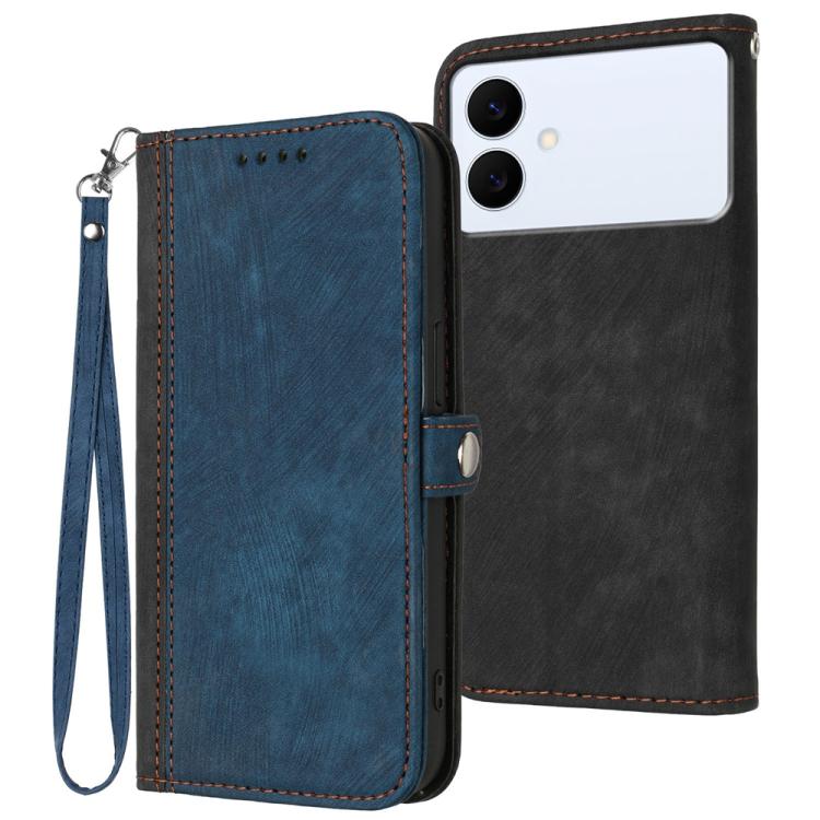 

For Samsung Galaxy S26 Edge 5G Side Buckle Double Fold Hand Strap Leather Phone Case(Royal Blue)