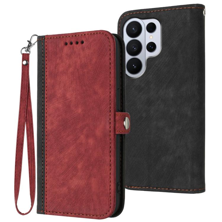 

For Samsung Galaxy S26 Ultra 5G Side Buckle Double Fold Hand Strap Leather Phone Case(Red)