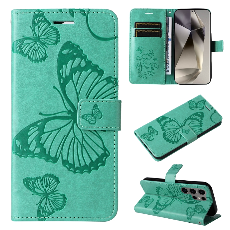 

For Samsung Galaxy S25 Ultra 5G 3D Butterfly Embossed Pattern Flip Leather Phone Case(Green)