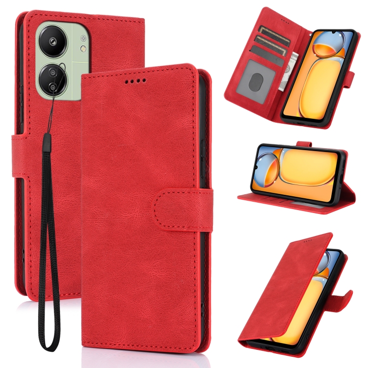 

For Redmi 13C 4G Global Fantasy Skin-feel Calfskin Texture Leather Phone Case(Red)