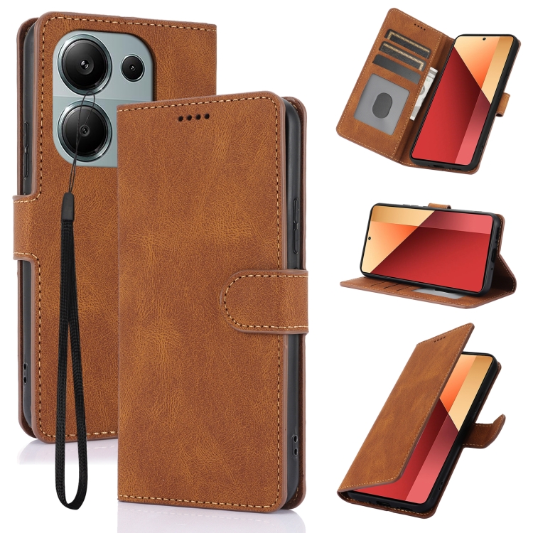 

For Redmi Note 13 4G Global Fantasy Skin-feel Calfskin Texture Leather Phone Case(Brown)