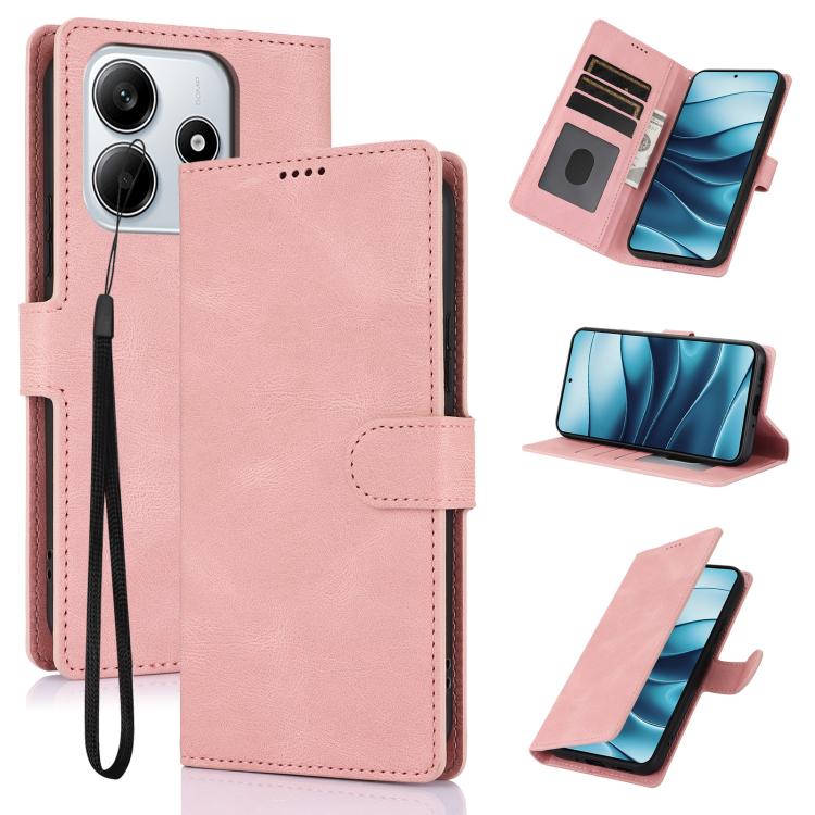 

For Redmi Note 14 5G Fantasy Skin-feel Calfskin Texture Leather Phone Case(Pink)