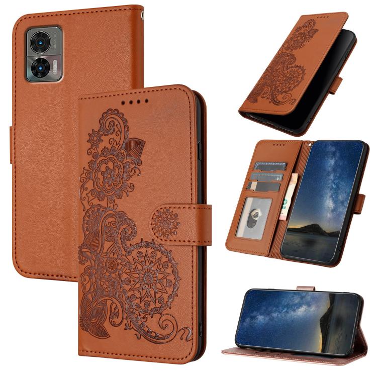 

For Motorola Edge 30 Neo Datura Flower Embossed Flip Leather Phone Case(Brown)
