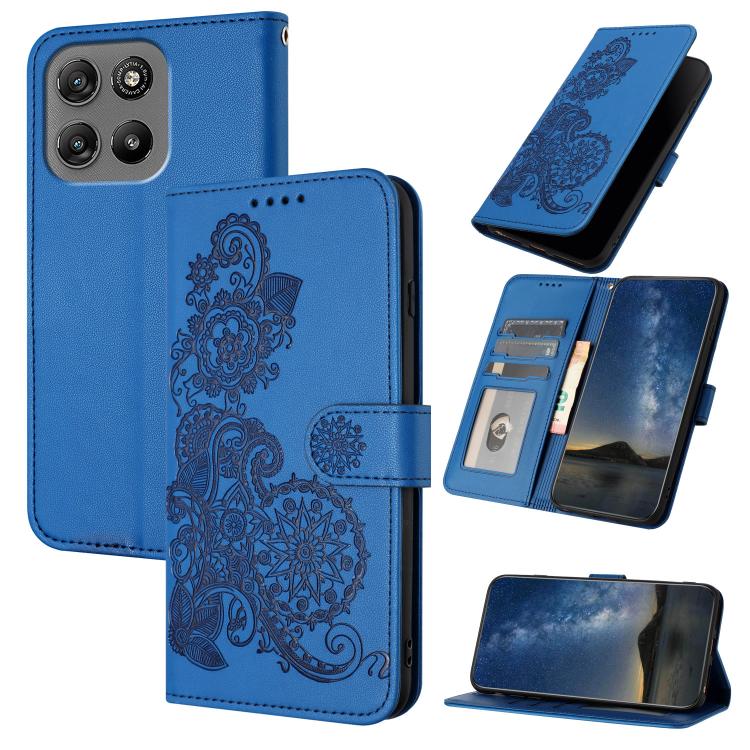 

For Motorola Moto G67 Power 5G Datura Flower Embossed Flip Leather Phone Case(Blue)