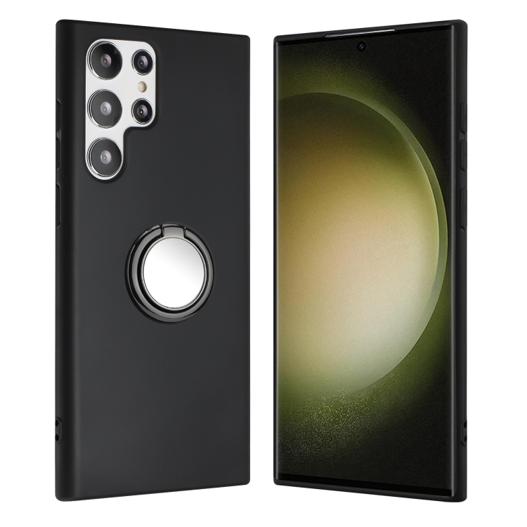 

For Samsung Galaxy S25 Ultra 5G Matte Ring Holder TPU Phone Case(Black)