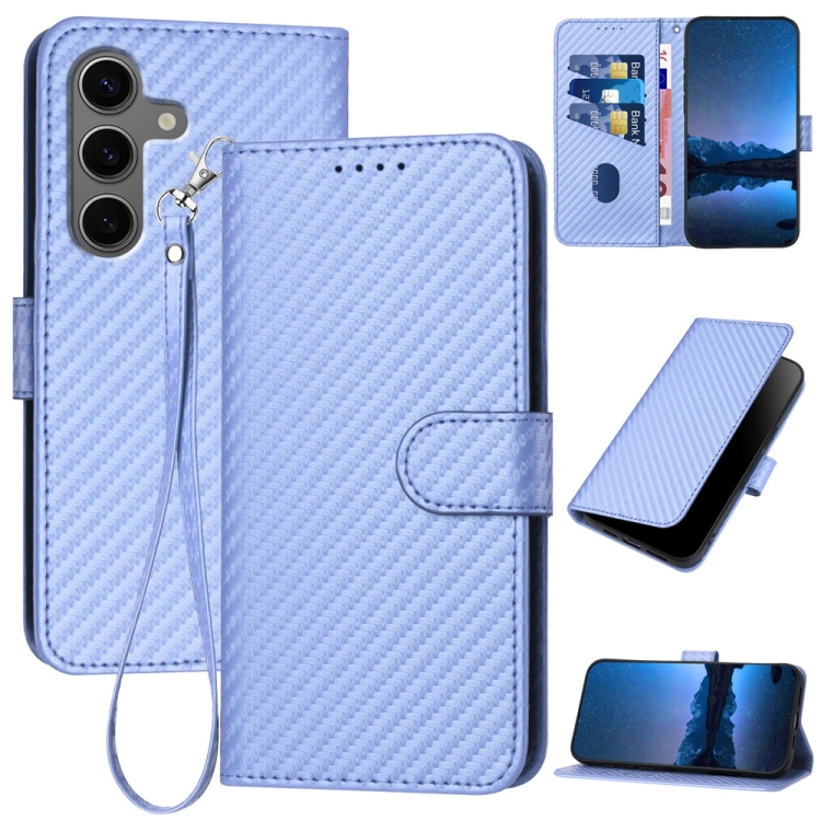 

For Samsung Galaxy S25+ 5G YX0070 Carbon Fiber Buckle Leather Phone Case with Lanyard(Light Purple)