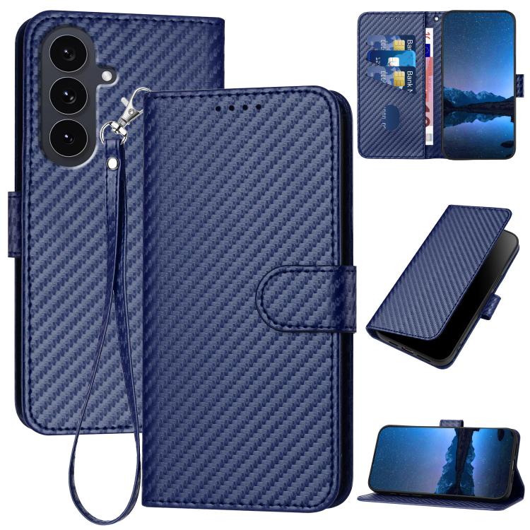 

For Samsung Galaxy S25 FE 5G YX0070 Carbon Fiber Buckle Leather Phone Case with Lanyard(Royal Blue)