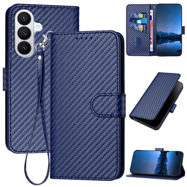 

For Samsung Galaxy S26 5G YX0070 Carbon Fiber Buckle Leather Phone Case with Lanyard(Royal Blue)