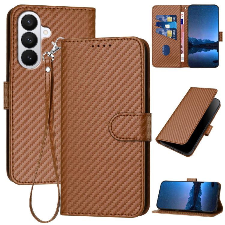 

For Samsung Galaxy S26 Pro 5G YX0070 Carbon Fiber Buckle Leather Phone Case with Lanyard(Coffee)