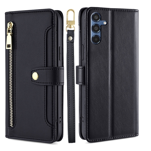 

For Samsung Galaxy M35 5G Sheep Texture Cross-body Zipper Wallet Leather Phone Case(Black)