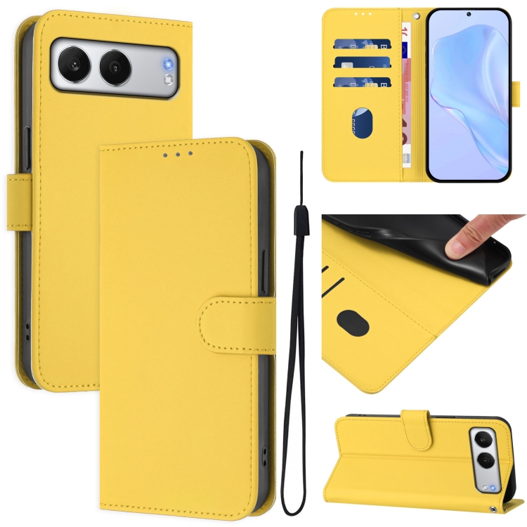 

For OnePlus Nord 4 5G Skin Feel Solid Color Leather Phone Case with Lanyard(Lemon Yellow)